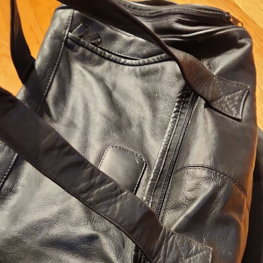 Duffel Bag By Miami Leather Co. Black Genuine Leather with Shoulder Strap